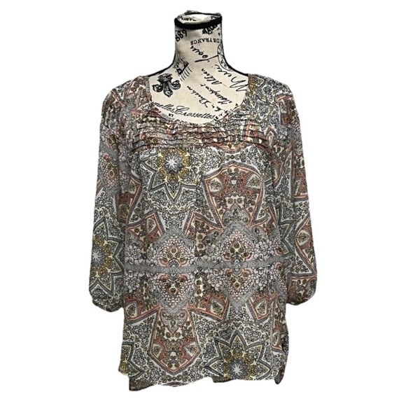 Vintage Y2k Retro Sheer Paisley Pintuck Peasant Blouse Tunic Beqch Boho Hippie M - Picture 3 of 10